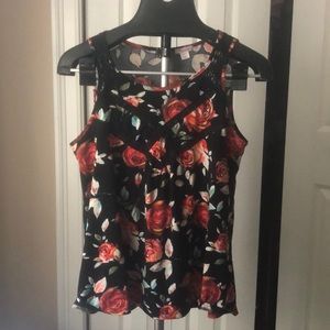 Black flowers sleeveless dress top.